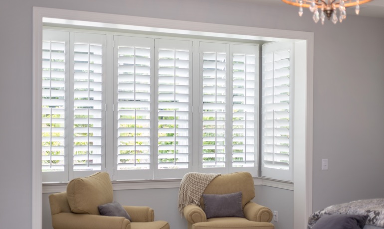 White shutters in Houston bay window